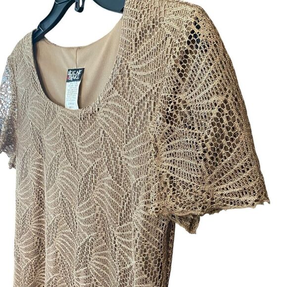Helene Blake Sz 8 Gold Crochet Shark Bite Layered Hem Lined Vintage Glam Dress - Picture 3 of 8
